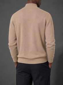 Men's Spring/Autumn Casual Fashion Versatile Fine Knit Half-Zip Polo Shirt - Camel - View 2
