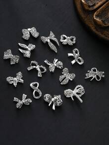 30pcs/20pcs/10pcs Metal Bow Nail Art Charms, Shiny Rhinestone & Pearl Inlaid Alloy Nail Decorations, Luxury 3D Bow Nail Accessories For DIY Nail Art - Multicolor - View 9