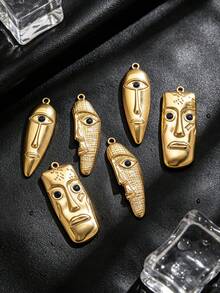 1/5 Pcs Stainless Steel Gold Plated Abstract Face Mask Charm, DIY Jewelry Making Pendant - Pendant - View 2