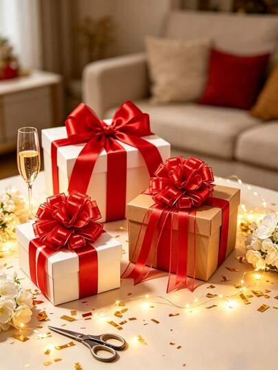 1/10pcs Random Color Ribbon Bows, Knotted Gift Wrapping Ribbon Bows, Christmas Special Gift Bows, Suitable For Various Occasions - Christmas, Birthday, Etc. Suitable For Gift Wrapping, Holiday Packaging Decoration, Christmas