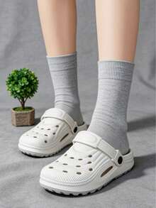 Women's Perforated Clogs Sandals Summer Fashion Outdoor Wear Anti-Slip Indoor Home Bathroom Solid Color Casual Hollow Out - White - View 9