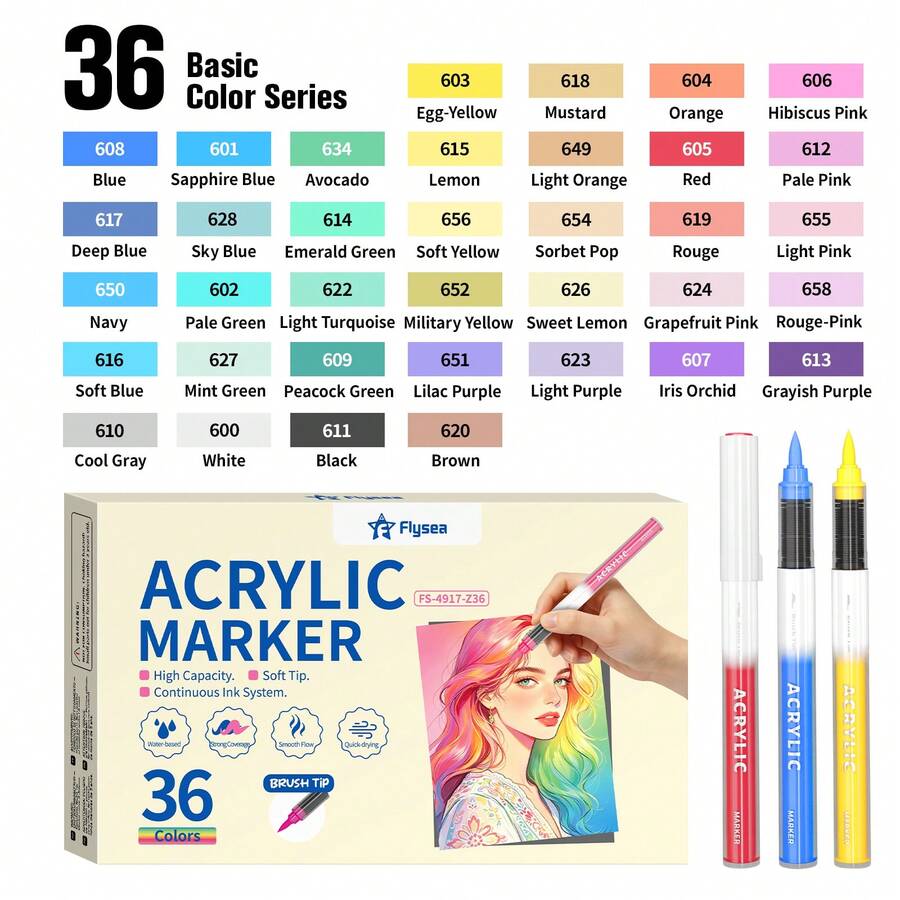 Flysea New Colorful Series 14pcs/Box, Vibrant Macaron Dopamine Gray Blue Green Brown And Other Professional Acrylic Marker Pens, New Free Ink System, Multiple Color Combinations Available, Newly Launched, Better Quality, Smoother Writing Experience, Designed For Professional Artists