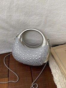 New Acrylic Mini Bag Fashionable Handbag Unique Crescent Shape Evening Bag With Chain Strap - Silver - View 4