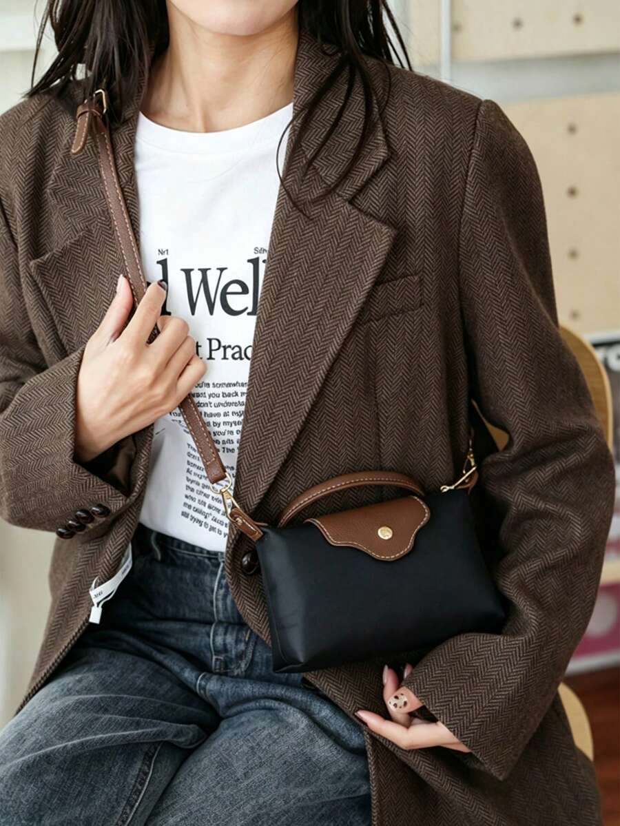 Mini Dumpling Handbag Lightweight Crossbody Bag Versatile Small Daily Bag, Nylon / Oxford Cloth, Lightweight, Waterproof, Durable, Top Zipper + Flap Snap Button, Perfect For Short Trips, Grocery Shopping, Coffee Dates, Commuting - Multicolor - View 1