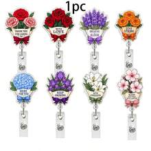 1pc Floral Retractable Badge Reel, Inspirational Flower Acrylic Rotating Badge Holder, Medical ID Clip, Souvenir - Multicolor - View 12