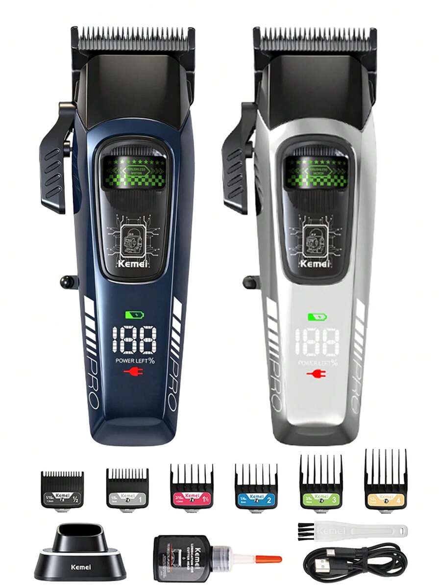 Kemei Professional Men's Electric Hair Clipper, USB Rechargeable With Charging Base, Long Battery Life Hair Trimmer, Powerful External Rotor Hair Clipper, Professional Hair Cutting Set, Suitable For Barbershop And Home Use, Men's Gift