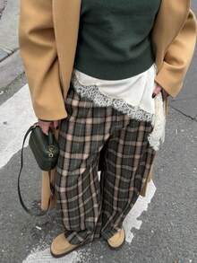 Women's New Autumn Plaid Elastic Waist Straight Leg Pants - Multicolor - View 5