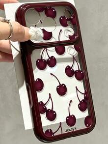 Cute Burgundy Cherry Pattern Contrast Color Phone Case Compatible With Iphone 18 Pro Max 18 Pro 17 Pro Max 17 Pro 17 16 Pro Max 16 Pro 16 15 Pro Max 15 Pro 15 14 Pro Max 14 Pro 14 13 Pro Max 13 Pro 13 12 Pro Max 12 Pro 12 11 Elegant Minimalist Anti-Drop Back Cover - Burgundy - View 2