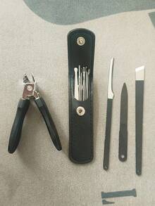 Professional Black Stainless Steel Nail Care Set 5pcs, Suitable For Thick & Hard Nails, Includes Nail File, Cuticle Clipper, Cuticle Pusher, Unisex, Suitable For All Ages, Classic Black Handle, Ideal Gift - Multicolor - View 12
