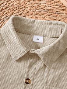 Young Boy Casual Corduroy Long Sleeve Shacket, Apricot Color - Apricot - View 5