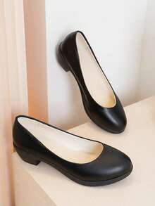 French Gentle Style Black Pointed Toe Pumps For Women, Solid Color Minimalist Elegant Design, Thick Heel For Stable And Comfortable Walking, Versatile For Commuting, Work, Dating, Banquet And Formal Occasions, High Heels With Sophisticated Elegant - Black - View 11