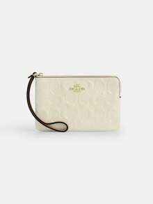 Coach 女款三角拉鍊手拿包、手拿錢包、優雅硬幣包附腕帶，適合作為女性禮物 - 香檳色 - 查看 2