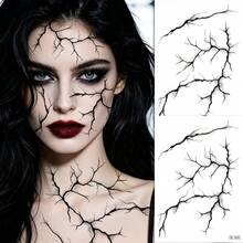 2 tờ hình xăm tạm thời vân máu chân thực Halloween cỡ lớn, miếng dán xăm giả kinh dị phong cách Gothic cho mặt và cơ thể, dùng trang điểm hóa trang zombie cosplay - màu đen - Xem 9