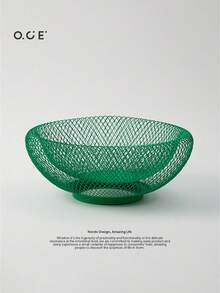 OCE Woven Iron Wire Mesh Fruit Bowl, Hollow Metal Fruit Basket Decorative Storage Tray For Kitchen Countertop, Table Centerpiece Decor For Fruits Snacks, 25cm, Green/Blue/Yellow Available - Green - View 11