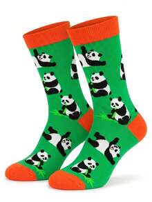 1/3/5 Pares de Meias Crew Engraçadas com Estampa Gráfica para Homens, Halloween, Natal, Outono e Inverno, Padrão de Panda de Bambu Fofo em Desenho Animado, Macias e Respiráveis, Presente para Homens e Mulheres - Multicolorido - Visão 10