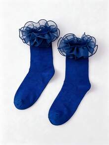 1 Pair Of Lace-Edged Solid Color Youth Dance Socks, Suitable For Wearing In Spring, Summer And Autumn. - Multicolor - View 2