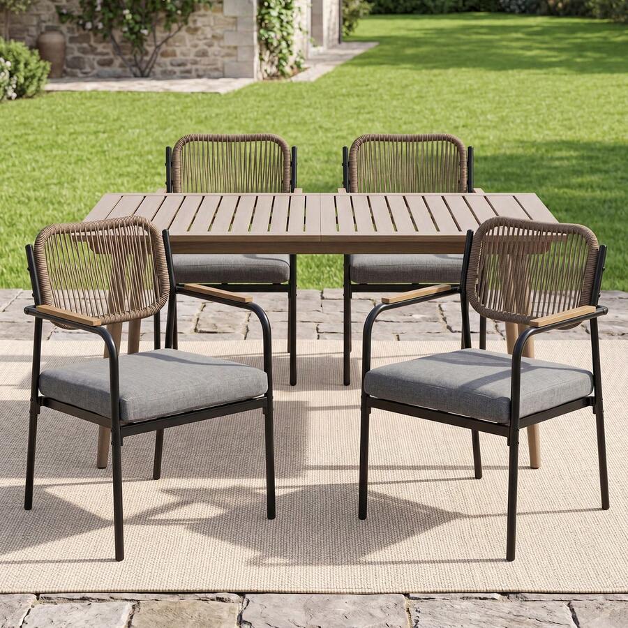 WAHSON OFFICE CHAIRS 4PCS Grey Stackable Outdoor Garden Dining Chairs With Rope Back