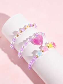 3pcs/Set Girls Heart Flower Butterfly Pendant Charm Multicolor Beaded Bracelet Children Jewelry Holiday Party Birthday Gift Daily Wear - one-size - View 11