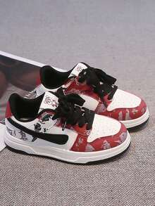 1 Pasang Sepatu Sneakers Kasual Anak-Anak Motif Kartun dengan Sol Lembut dan Perekat, Anti Selip, Unisex, Musim Semi/Musim Gugur - Burgundy - View 3