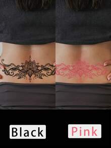 1pc Temporary Tattoo, Temperature Sensitive Color Changing Lotus & Evil Eye Waist Floral Pattern Black To Pink, Realistic Fake Tattoo Design, For Daily, Bachelorette Party Favors, Music Festival, Game, Graduation Gift, Lasts 3-5 Days - Multicolor - View 5