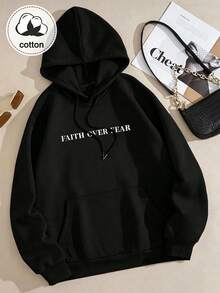 Sweatshirt Berkerudung Wanita, Pullover Lengan Panjang Bermotif, Atasan Kasual Musim Panas, Cocok untuk Kembali ke Sekolah, Wisuda, dan Guru - Hitam - View 3