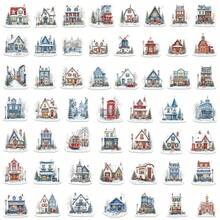 50pcs Winter Cabin Doodle Stickers Waterproof, Suitable For Kindle, Laptop, Phone, Water Bottle, Etc., Gift For Book Lovers - Sticker - View 2