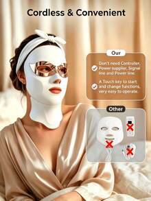 7-Color Facial And Neck Light Therapy Device, Home LED Light Therapy Equipment, Red Light Therapy, Suitable For All Skin Types, Facial Skincare Tool, Wireless Charging, 900mAh Lithium Battery (White Facial And Neck Integrated) - Multicolor - View 7
