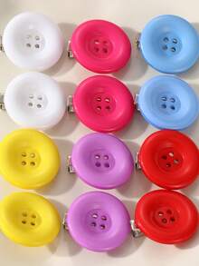 6pcs/12pcs Women's Candy Color Large Round Button Hair Clips, Y2K Cute Dopamine Bright Color Single Button Side Clips, Sweet Girl Bangs Hair Accessories, Suitable For Versatile Daily Broken Bangs Hairstyles - Multicolor - View 3