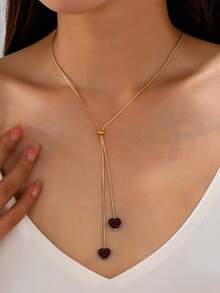 Fashion Heart-Shaped Rhinestone Pendant Necklace For Women, Daily Wear, Valentine's Day Gift - Coffee Brown - View 1