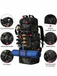 100L Hiking Backpack With Rain Cover For Men, Expandable Large Camping Rucksack Waterproof Molle Travel Backpacking Daypack For Climbing Trekking Travelling - Green - View 7