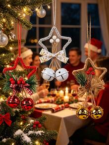 1pc Christmas Star Bell Hanging Ornament, Hemp Rope Wrapped Frame With Pine Cone, Christmas Tree Decoration, Christmas Home Decor, Suitable For Christmas Tree, Window Display, Holiday Party And Winter Festive Atmosphere - Multiple Colors and Styles - View 2