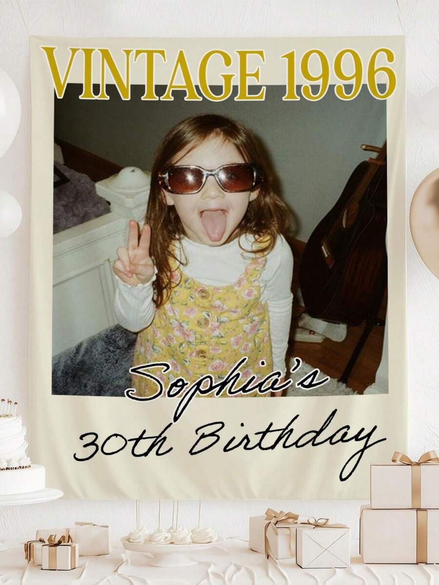 Personalized Birthday Party Sign, Customized Vintage Photo Birthday Party Backdrop, 30th Birthday Banner, 30th Birthday Background Decoration, Suitable For Birthday, Wedding, Party, Father's Day, Mother's Day, Valentine's Day, Christmas, Home Decor - Multicolor - View 1