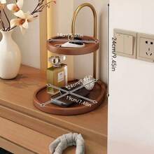 Double-Layer Wooden & Iron Storage Tray, Desktop Decor Display Stand, Suitable For Jewelry, Cosmetics, Keys, Perfume, Bedroom Vanity Countertop Organizer - View 13