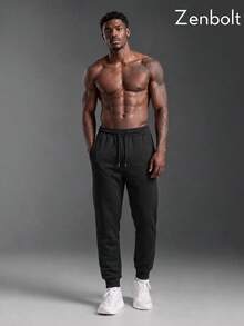 Zenbolt Winter Men's Fleece-Lined Straight-Leg Pants Featuring An Elastic Drawstring Waist; Suitable For Workouts, Lounging At Home, And Casual Wear. - Black - View 3