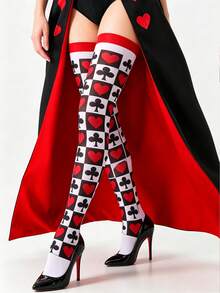 1 Pair Women's Poker Print Over-The-Knee Socks, High Elastic Fabric, Holiday Party Stockings, Versatile Daily Wear - Multicolor - View 2