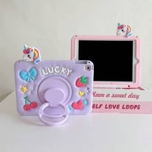 Lolla 1pc (Pen Not Included) 360 Rotating Stand Unicorn Design Protective Case Compatible With Ipad 7/8/9 Tablet Shell 2022 Apple Air 5/4/3 9th Gen 10.2 Silicone Pro 11 Full Coverage 2024 Mini 5 New Air 6/ A7/8/9 PLUS/11 - Multicolor - View 5