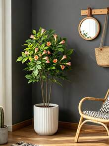 Kmitang 90cm Large Artificial Lacquer Trees With Morning Glory Flower Fake Campsis Plants Branch Faux Nandina Tree Plastic Ficus Plant Real Touch Tree Sumac Leaves For Home Garden Party Balcony Decor Without Pot 1pc - Multicolor - View 7