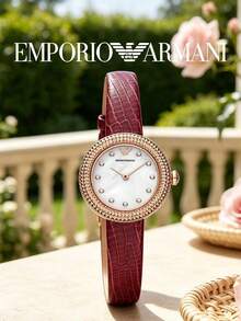 Armani Women's Leather Strap Wristwatch, Round Textured Bezel, Mother Of Pearl Dial, Crystal Hour Markers, Analog Quartz Watch, Party, Date, Wedding, Gift For Her - one-size - View 7