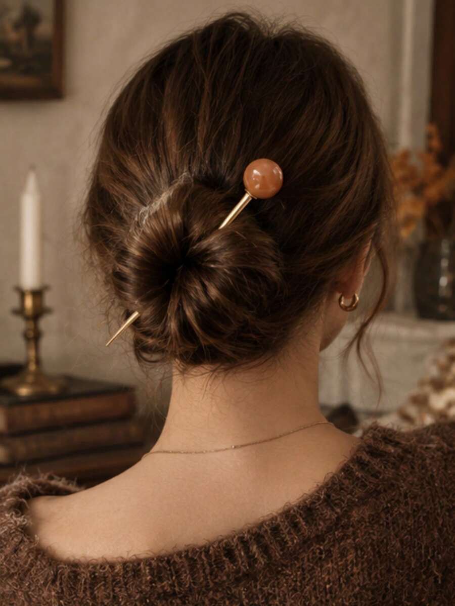 1pc Vintage Elegant Minimalist Round Ball Hair Stick Women Hair Accessory For Daily, Holiday And Party Wear - Multicolor - View 1
