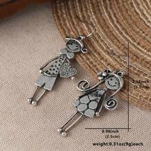 1 Pair Creative Bohemian Style Cute Couple Character Metal Pendant Earrings - Silver - View 6