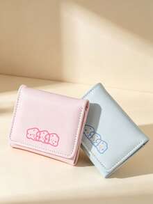 1pc Fresh Sweet Cartoon Print Tri-Fold Short Wallet, Multiple Colors Available PU Leather Mini Wallet, Multiple Card Slots For Cards, Bills And Coins, Daily, School Portable Card Holder - Multicolor - View 4