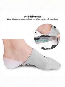1 Pair Unisex 2/2.5/3cm Invisible Height Increasing Insoles, Silicone Wearable Flexible High Elastic Height Increasing Half Insoles Suitable For Boots And Sneakers - White - View 3