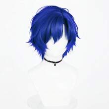 Blue Synthetic Short Straight Wig With Bangs For Men, Anime Game Cosplay Heat-Resistant Wig, Suitable For Daily Wear And Parties - Blue - View 4