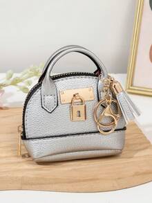CHARM INFINITE Multi-Color Mini Handbag Shaped Keychain Pouch, Faux Leather Zipper Coin Purse With Metal Lock And Tassel Charm, Portable Earphone Storage Bag, Fashion Bag Pendant Keychain Accessory For Women And Girls Daily Decoration - Multicolor - View 14