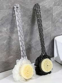 1pc Stylish Diamond Textured Double Sided Bath Brush, Long Handle & Soft Bristle Detail, Exfoliating Back Scrub & Massage Function, Back Bath Body Brush, For Home Bathroom Daily Shower Use, Bathroom Essentials For Body Skincare - Multicolor - View 5