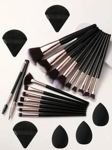 18/24Pcs Total Makeup Tool Kit, 18Pcs Makeup Brushes Set, Soft Synthetic Cosmetic Brushes For Foundation& Eyeshadow, Includes 3pcs Makeup Sponges And 3pcs Triangle Powder Puffs, Multifunctional Cosmetic Accessories For Daily Face Makeup - Black - View 11