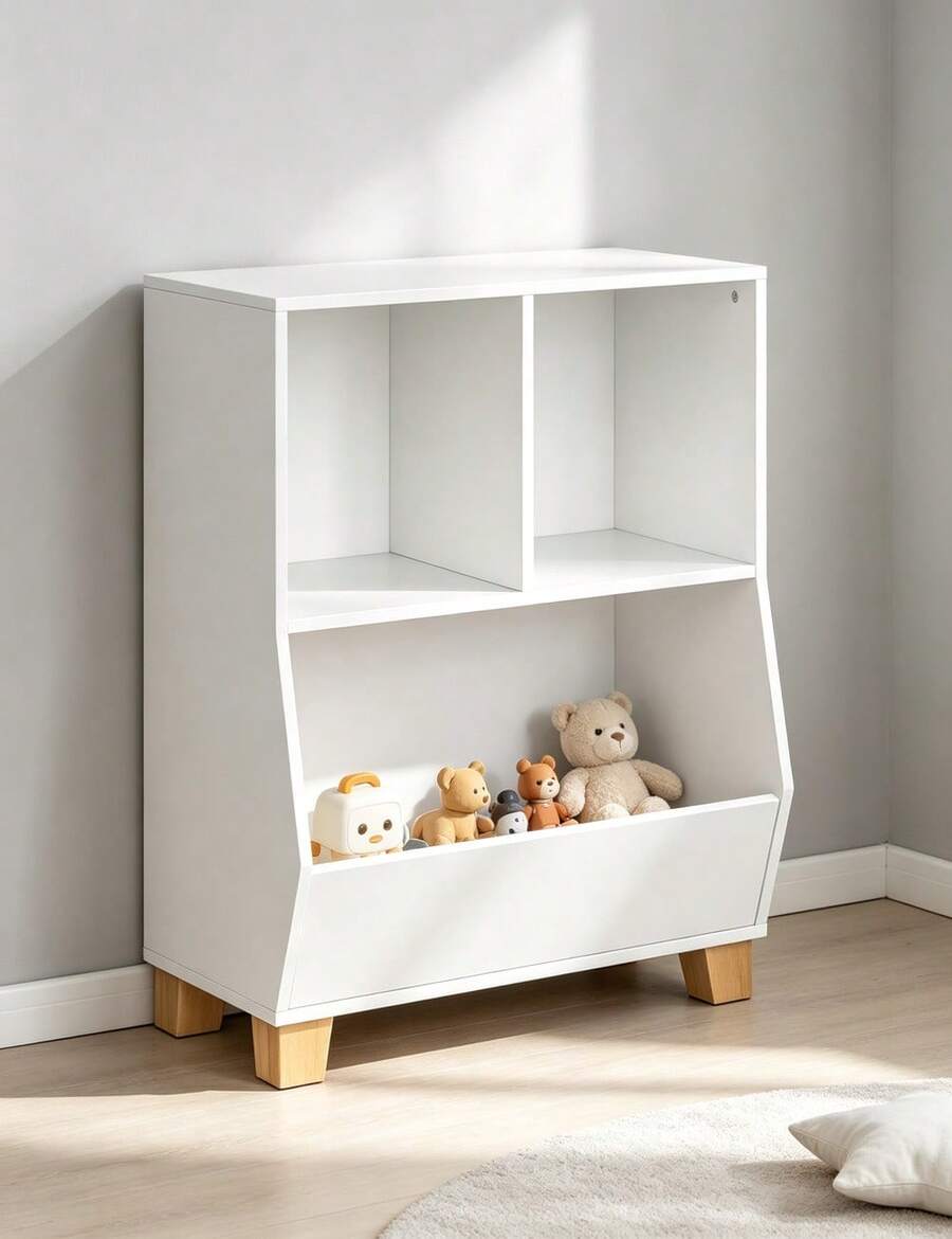 Mueble de Almacenamiento Infantil Blanco, Estante de 3 Niveles para Juguetes y Libros, Patas de Pino, para Dormitorio de Niños - Blanco - Ver 1