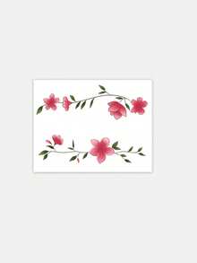 1pc Temporary Tattoo, Red Floral Branch Flower Pattern, Realistic Fake Tattoo Design, For Daily, Bachelorette Party Favors, Music Festival, Game, Graduation Gift, Lasts 3-5 Days - Multicolor - View 3