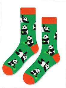 1/3/5 Pares de Meias Crew Engraçadas com Estampa Gráfica para Homens, Halloween, Natal, Outono e Inverno, Padrão de Panda de Bambu Fofo em Desenho Animado, Macias e Respiráveis, Presente para Homens e Mulheres - Multicolorido - Visão 2