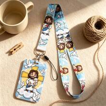 1 Piece Cute Jesus Lamb Dove Lanyard With ID Card Holder, Christian Cartoon Badge Holder For Work School Office, Lovely Gift For Believers - Multicolor - View 1